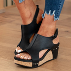 Women's Peep-Toe Wedge Sandals with Ankle Strap - 7