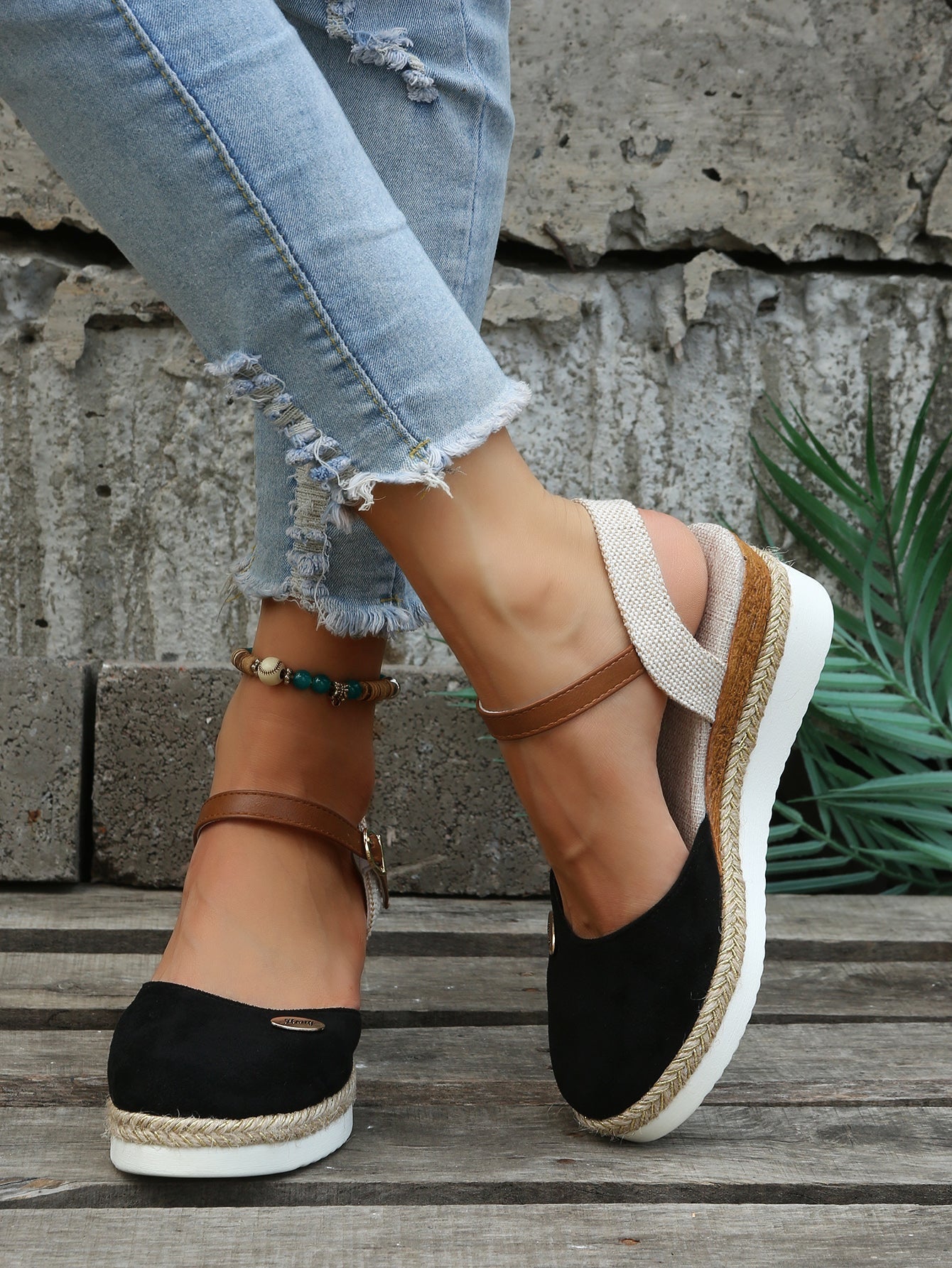 Women's Espadrille Wedge Sandals with Closed Toe and Ankle Strap - 3