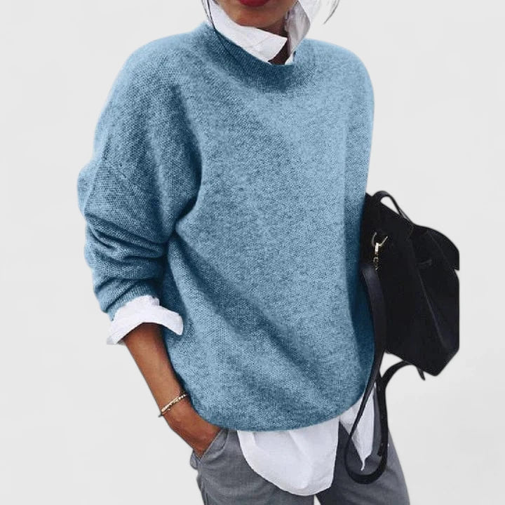 Women's Jumper with Mock Neck and Relaxed Fit - Blue