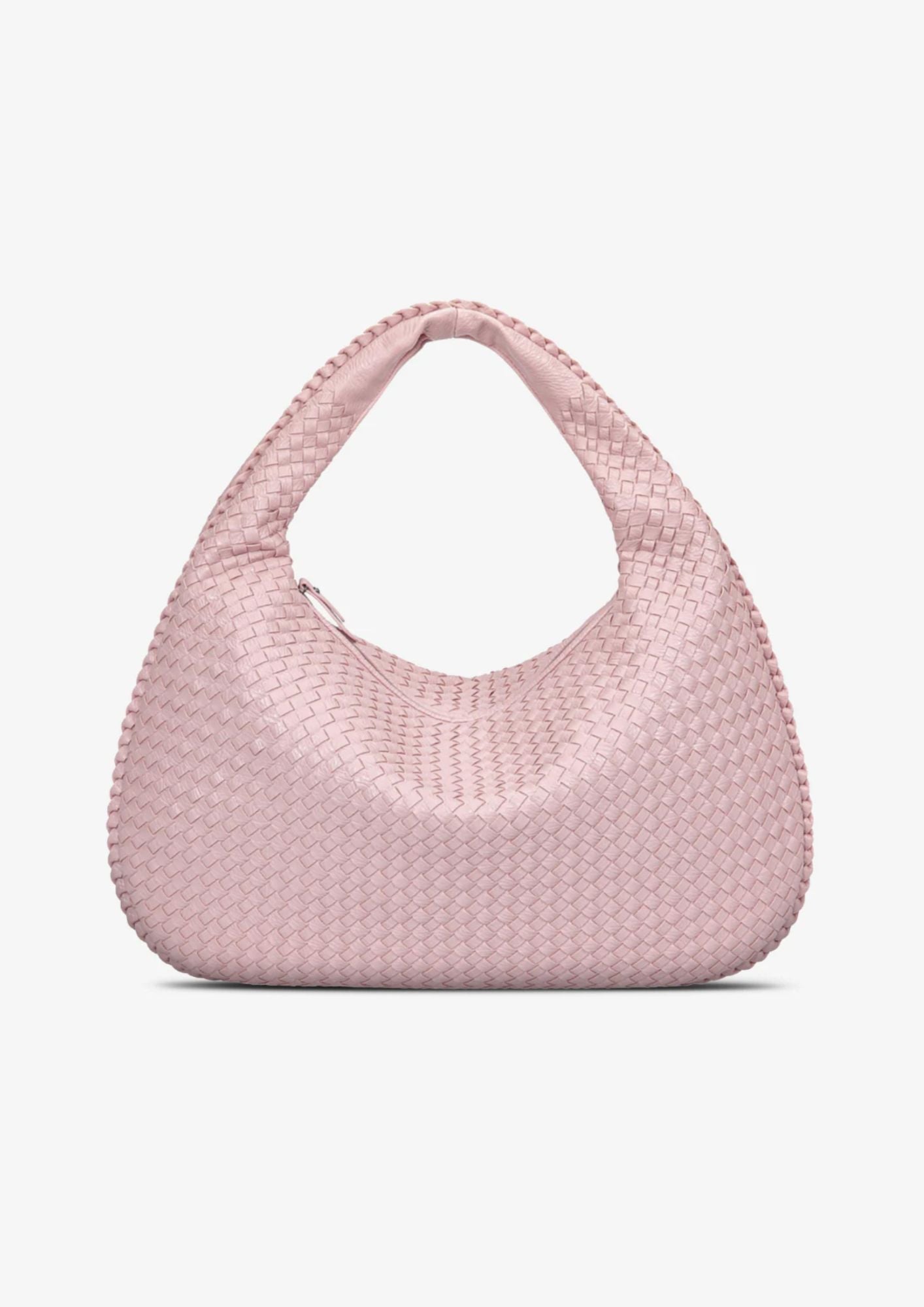 Women's Shoulder Bag with Woven Braided Texture - Pink