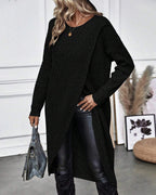 Women's Ribbed Jumper Dress with Side Slit Long Sleeve - 14
