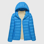 Women's Quilted Jacket with Hood and Zip Fastening - Blue Hood