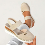 Women's Platform Sandals with Ventilated Woven Sole - Beige