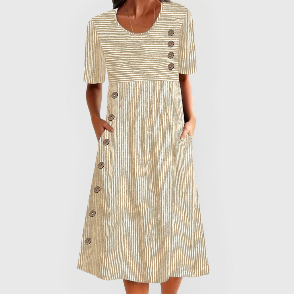 Wanda Striped Midi Dress - Beige