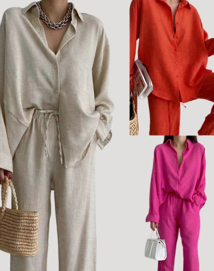 Women's Relaxed Blouse and Wide Leg Trousers Co-ord Set - 4