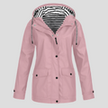 Women's Waterproof Hooded Raincoat with Zip Closure - Pink