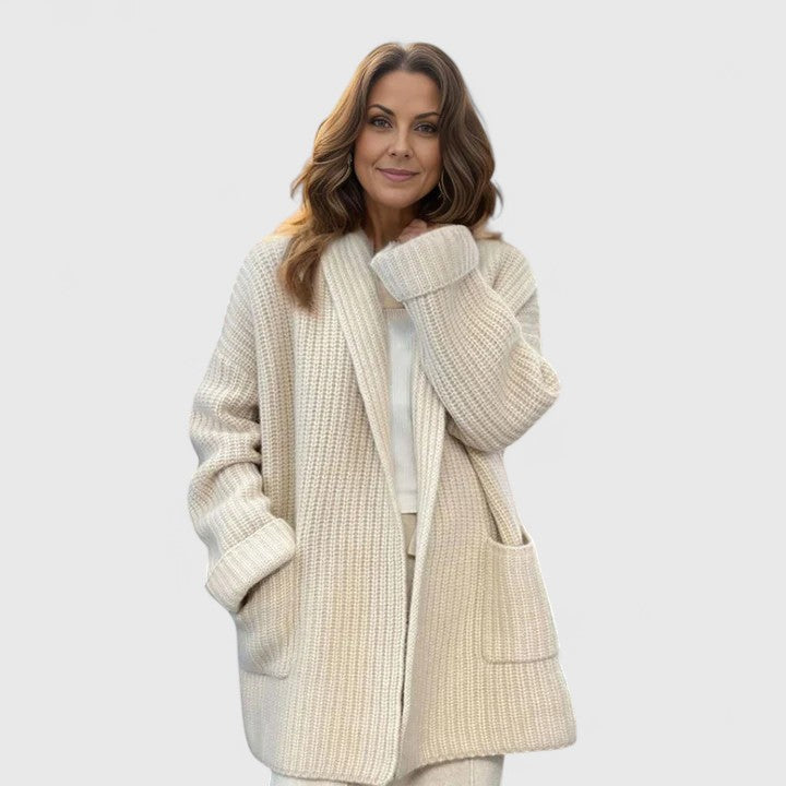 Women's Cardigan with Ribbed Knit and Open Front - 3