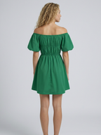 Women's Off-Shoulder Mini Dress with Puff Sleeves and A-Line Silhouette - 9