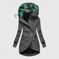 Women's Hooded Jacket with Zip Front and Printed Lining - Grey