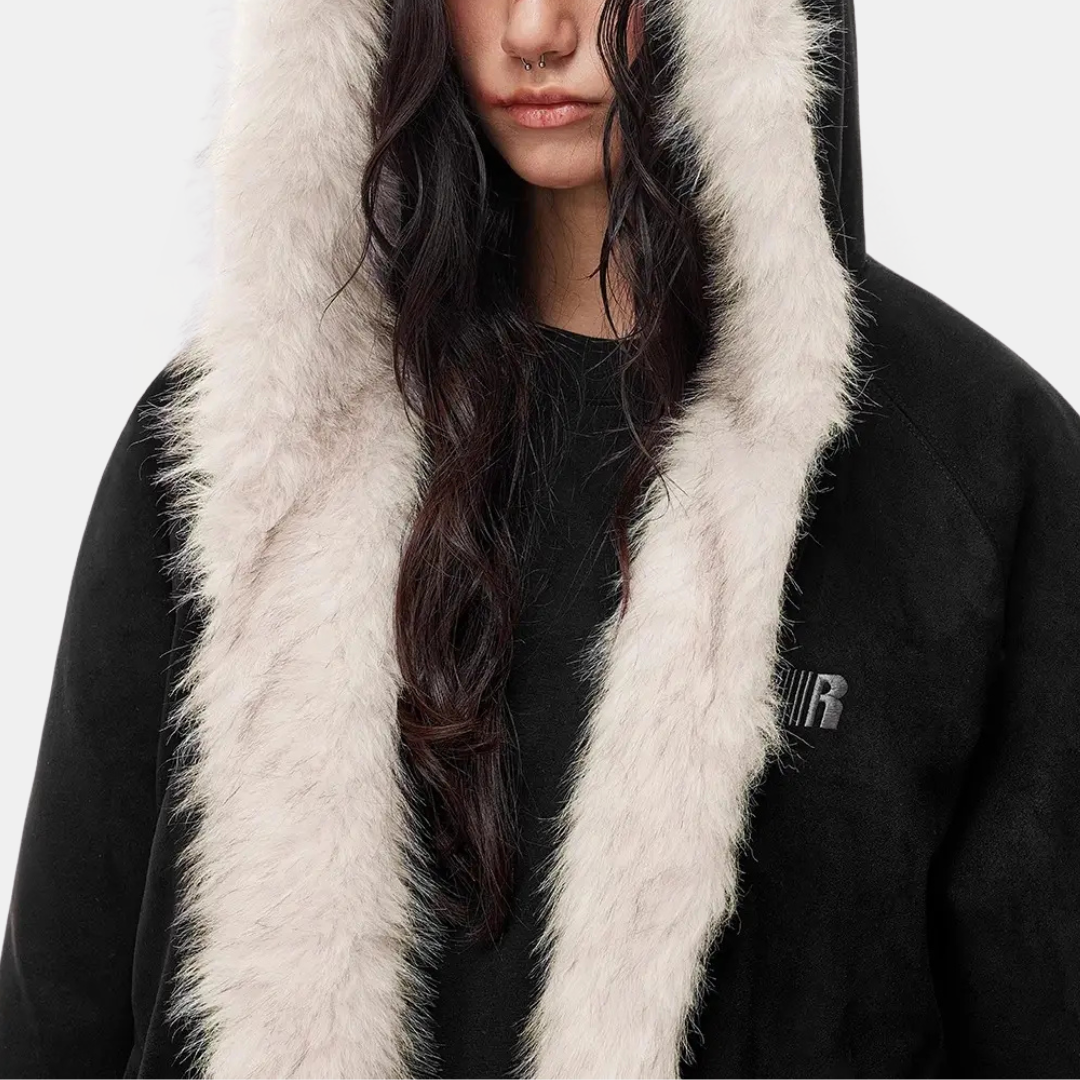 Women's Faux Fur Lined Bomber Jacket with Cat Ear Hood - 9
