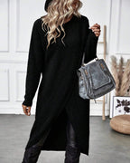 Women's Ribbed Jumper Dress with Side Slit Long Sleeve - 16