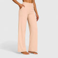 Women's Wide-Leg Trousers with High Waist and Side Pockets - Apricot