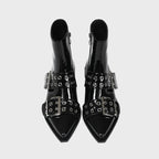 Women's Chunky Mid-Heel Zipper Biker Boots with Buckle Detail - 3