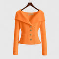 Women's Cardigan with Wide Collar and Button Front - Orange