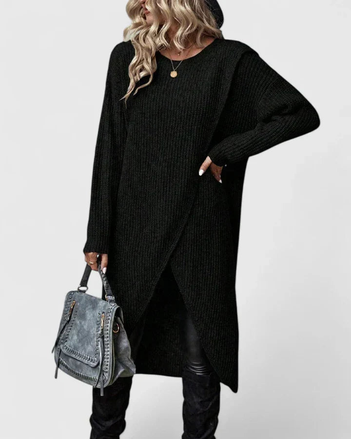 Women's Jumper Dress Long Sleeve with Wrap Front Hem - 3