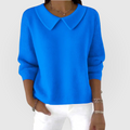 Women's Jumper Long Sleeve with Collar Detail and Relaxed Fit - Blue