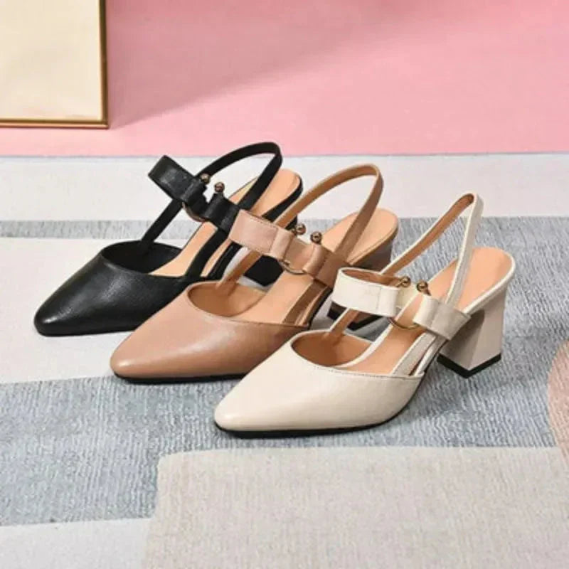 Women's Slingback Heels Pointed Toe with Ring Detail and Block Heel - 8