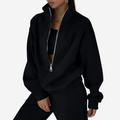 Women's Half-Zip Tracksuit Set with Long Sleeves - Black