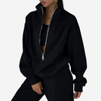 Women's Half-Zip Tracksuit Set with Long Sleeves - Black