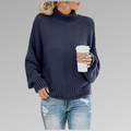 Women's Jumper High Neck with Chunky Knit and Long Sleeves - Blue