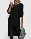 Women's Jumper Dress Long Sleeve with Wrap Front Hem - Black
