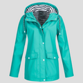 Women's Hooded Rain Jacket with Adjustable Hood and Snap Pockets - Green