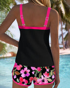 Tummy-Control Tankini Swimsuit Set with Floral Shorts - 6