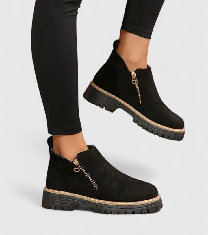 Women's Ankle Boots with Zip Detail and Chunky Sole - 7