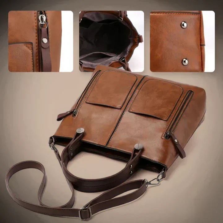 Women's Structured Tote Handbag with Front Pockets - 7
