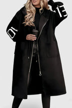 Women's Longline Hooded Coat with Zip Front and Contrast Knit Sleeves - 3