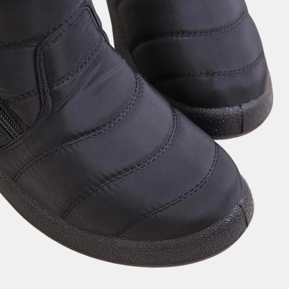 Women's Quilted Faux Fur Cuff Ankle Snow Boots with Side Zip - 6
