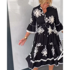 Women's Floral Print Dress with Three-Quarter Sleeves and Tiered Hem - 5