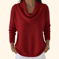 Women's Jumper with Draped Cowl Neck and Long Sleeves - Red