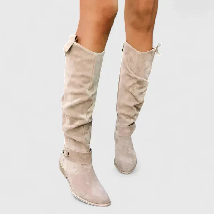 Women's Over-the-Knee Boots with Buckle Detail and Block Heel - 3