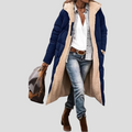 Women's Hooded Reversible Long Coat with Teddy Lining - Navy Blue