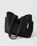 Women's Ribbed Tote Bag with Cord Detail - Black
