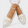 Women's Pointed Toe Loafers with Contrast Trim Flat - White