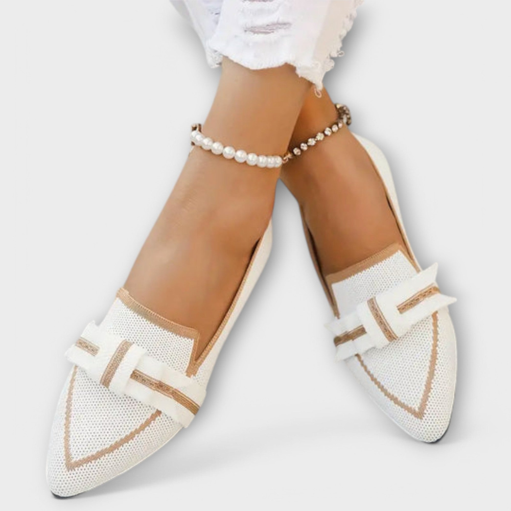 Women's Pointed Toe Loafers with Contrast Trim Flat - White