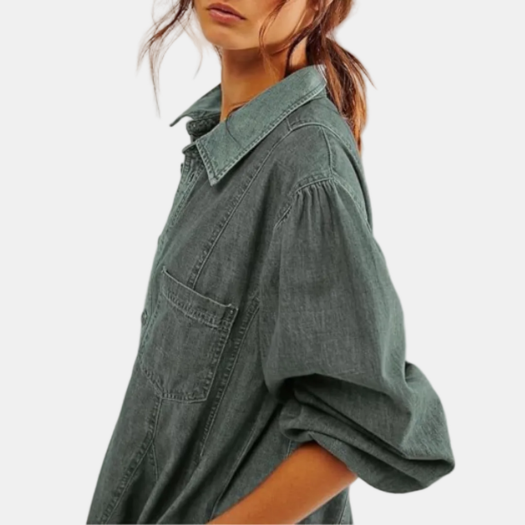 Women's Balloon Sleeve Button Front Denim Mini Dress - 6