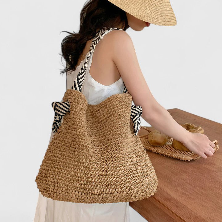 Women's Woven Shoulder Bag with Statement Straps