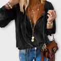 Women's Lace Blouse with Tie-Neck and Long Sleeves - Black