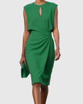 Women's Sleeveless Dress with Keyhole Neckline and Ruched Waist - Green