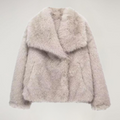 Women's Faux Fur Coat with Wide Collar - Grey