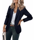 Women's Single-Breasted Blazer with Notched Lapel - Black