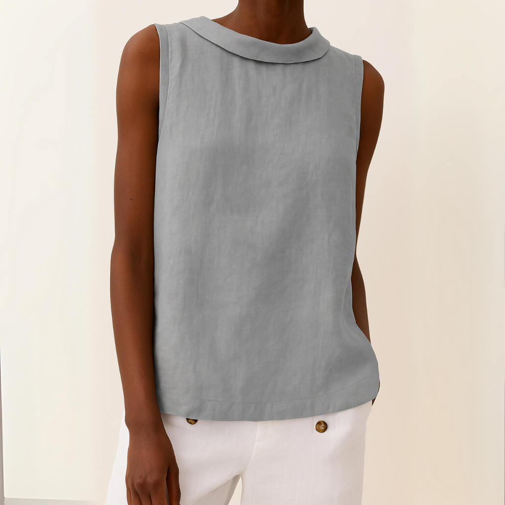 Women's Sleeveless Top with Roll Neckline and Relaxed Fit - Grey