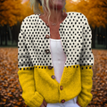 Women's Cardigan Long Sleeve Open-Front with Polka Dot Colour Block - Multicolour