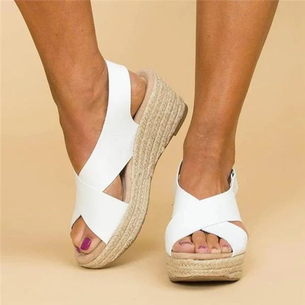 Women's Espadrille Wedge Sandals with Crossover Straps - 5