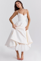 Women's Corset Midi Dress with A-Line Skirt and Sweetheart Neckline - 10