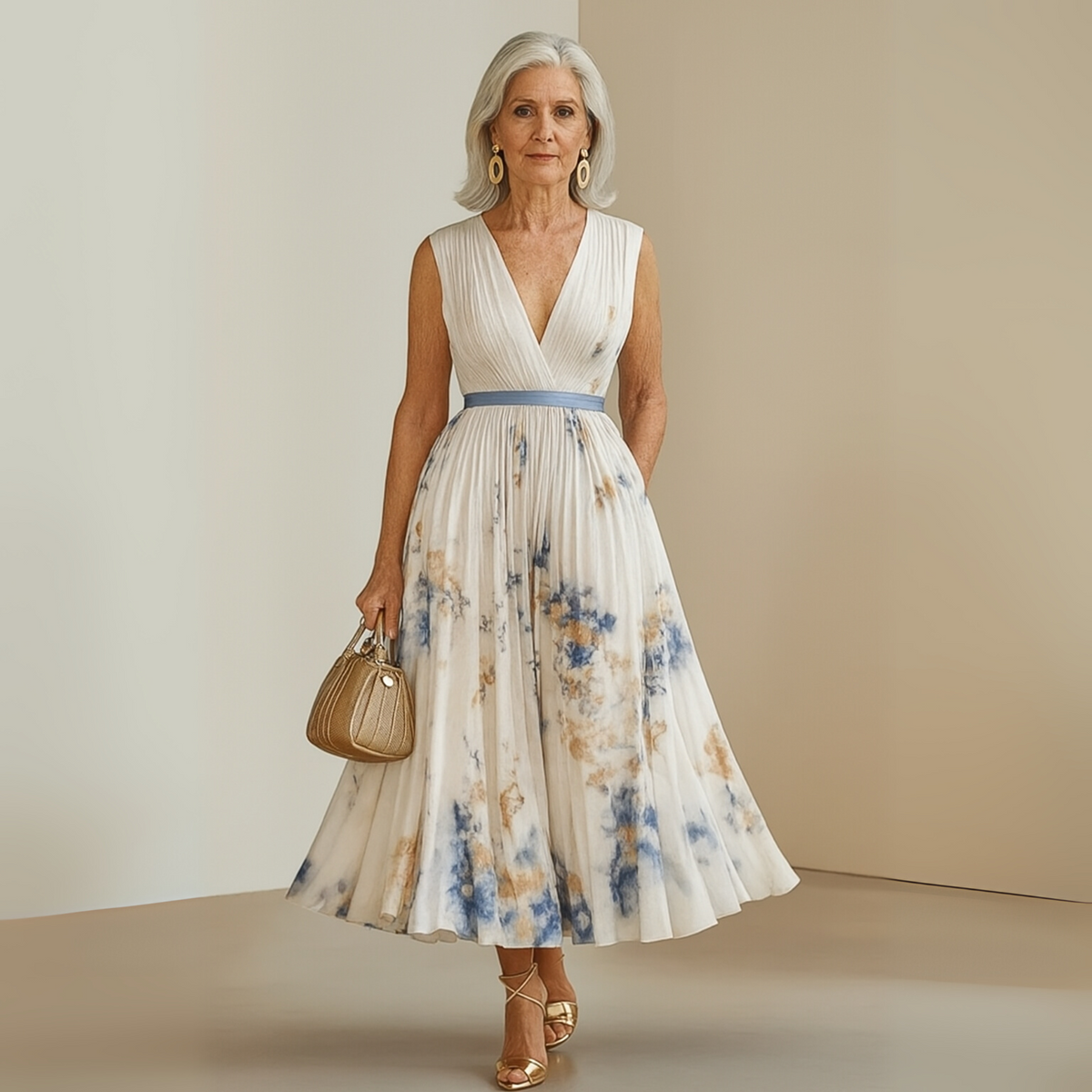 Women's Sleeveless Maxi Dress with V-Neck and Flowing A-Line Skirt - 8