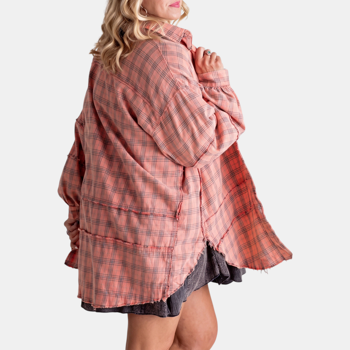 Women's Raw Hem Shirt Oversized Long Sleeve Blouse - 10